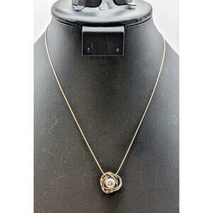 PZ 925 Sterling Made in Israel Pearl Nestled in Sterling Pendant 18" Necklace